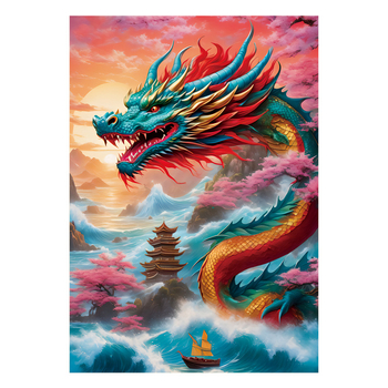 Комплект за кръстат бод, платно 9CT, модерен китайски стил, мотив дракон-зодия