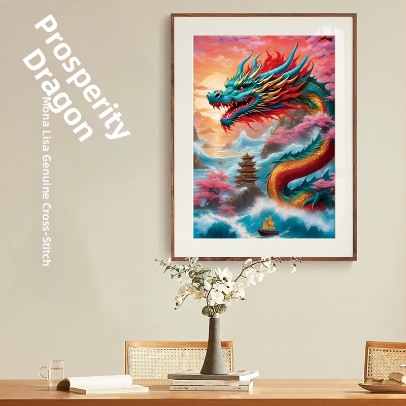 Комплект за кръстат бод, платно 9CT, модерен китайски стил, мотив дракон-зодия