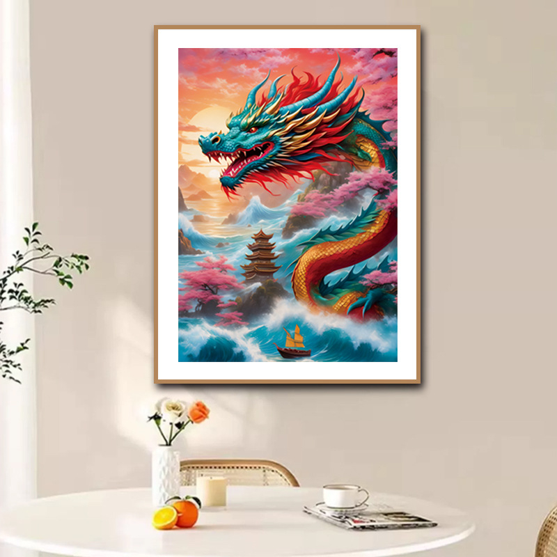 Комплект за кръстат бод, платно 9CT, модерен китайски стил, мотив дракон-зодия