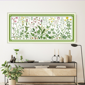 Комплект за кръстат бод – пейзажна ливада с цветя, 11CT, Еко памук/Чист памук, модерен стил