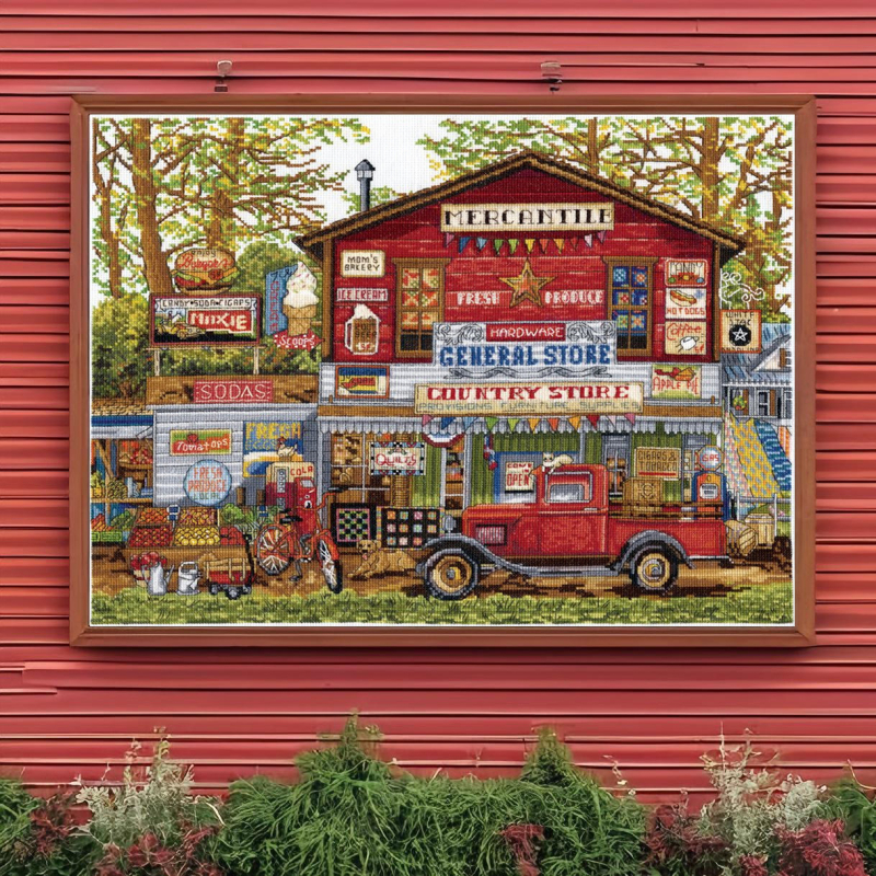 Комплект за бродерия с кръстче — ландшафт с гора и къща, 11CT плат, за всекидневна и спалня