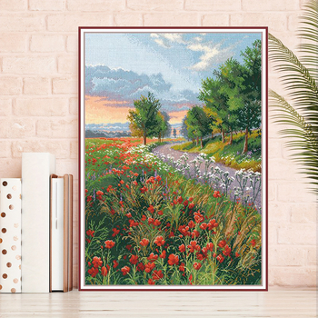 Набор за кръстосан бод: Утринна градина и пътека, пейзажен мотив, плат 11CT, материал: екологичен памук/чист памук, модерен минимализъм