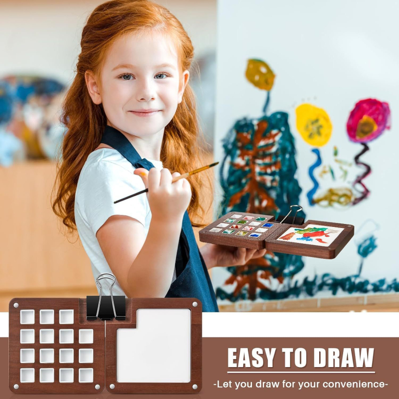 Medinė nešiojama akvarelės paletė — lauko tapybai, iš serijos paletės