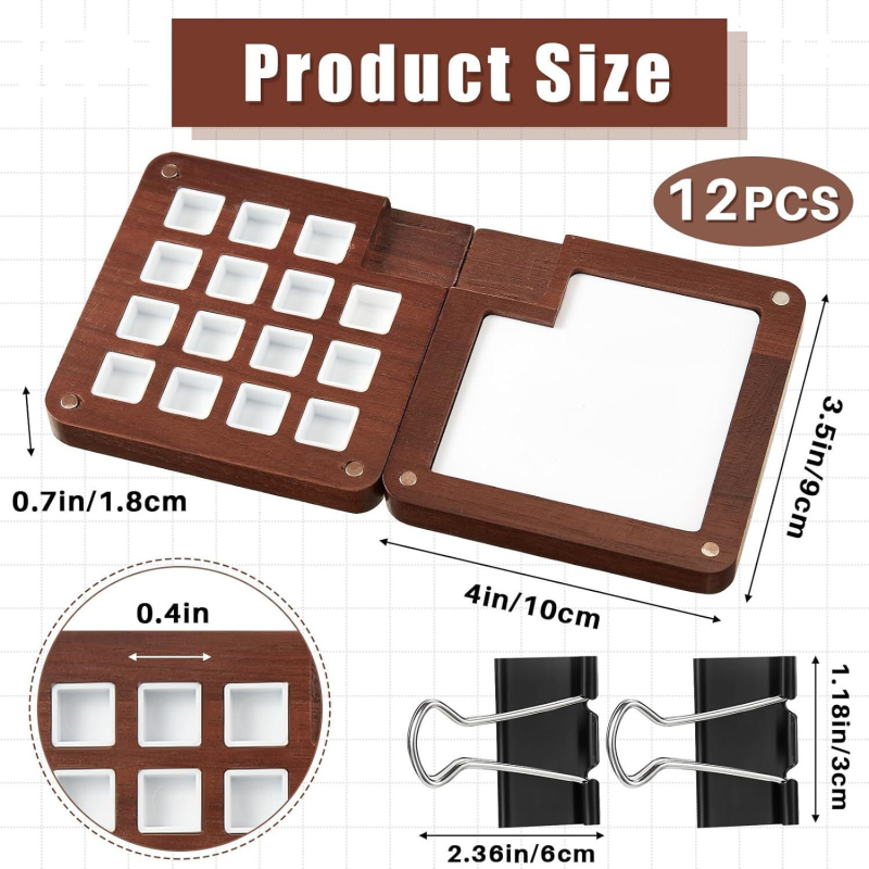 Medinė nešiojama akvarelės paletė — lauko tapybai, iš serijos paletės