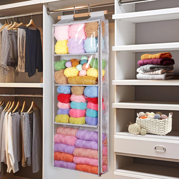 Τσάντα αποθήκευσης κλωστών για ανάρτηση — 4 διαφανείς τσέπες, 600D Oxford ύφασμα, πολυλειτουργική, ιαπωνικό στυλ, για υπνοδωμάτιο και σαλόνι