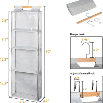 Τσάντα αποθήκευσης κλωστών για ανάρτηση — 4 διαφανείς τσέπες, 600D Oxford ύφασμα, πολυλειτουργική, ιαπωνικό στυλ, για υπνοδωμάτιο και σαλόνι