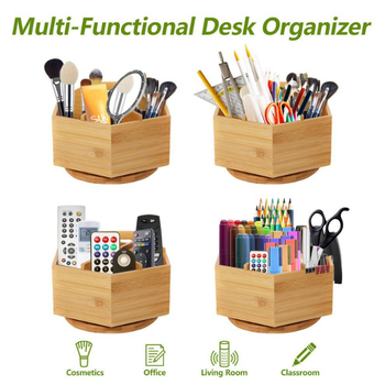 Ξύλινο-μπαμπού πλέγμα κούτα γραφείου με διαμερίσματα, οργάνωση καλλυντικών, τηλεχειριστήρια και στυλό· 1 επίπεδο, μοντέρνο μινιμαλιστικό σχέδιο