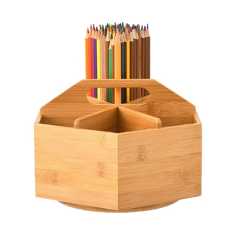 Ξύλινο-μπαμπού πλέγμα κούτα γραφείου με διαμερίσματα, οργάνωση καλλυντικών, τηλεχειριστήρια και στυλό· 1 επίπεδο, μοντέρνο μινιμαλιστικό σχέδιο