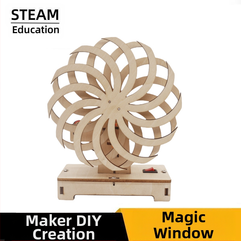 DIY zinātnes eksperimentu komplekts — koka logs ar optisko ilūziju, piemērots 7–14 gadiem, zīmols Maker Coldplay, ar video vadlīniju