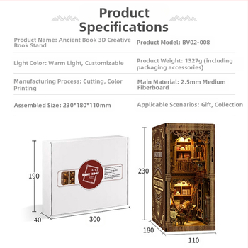 Xinyue 3D ξύλινο παζλ DIY βάση βιβλίου – αρχαίο σπιτάκι βιβλίου, υψηλή δυσκολία συναρμολόγησης