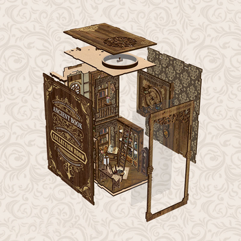 Xinyue 3D ξύλινο παζλ DIY βάση βιβλίου – αρχαίο σπιτάκι βιβλίου, υψηλή δυσκολία συναρμολόγησης