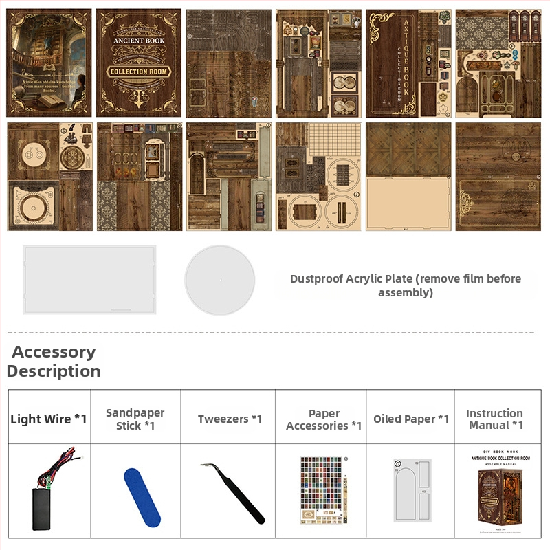 Xinyue 3D дървен пъзел DIY стойка за книга – антична къща за книги, висока трудност на сглобяване