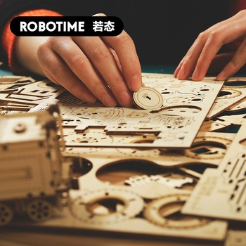 Robotime 3DIY koka 3D puzle komplekts – vilciena, džipa un kravas automašīnas modeļi, DIY komplekts bērniem 7–14 gadi