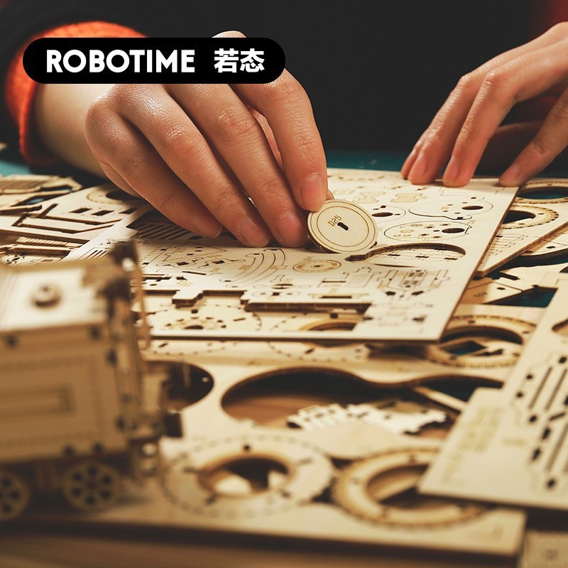 Robotime 3DIY medinis 3D puzzle rinkinys – traukinio, Jeep ir sunkvežimio modeliai, DIY rinkinys vaikams 7–14 metų