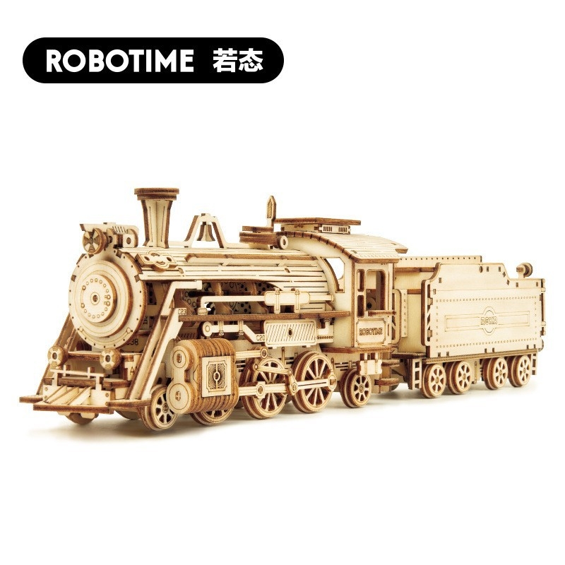 Robotime 3DIY medinis 3D puzzle rinkinys – traukinio, Jeep ir sunkvežimio modeliai, DIY rinkinys vaikams 7–14 metų
