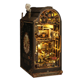 Ръчно сглобяем дървен архитектурен модел в стил стимпанк с механичен ритъм – възможност за персонализиране, подходящ като подарък за миниатюрен ландшафт.