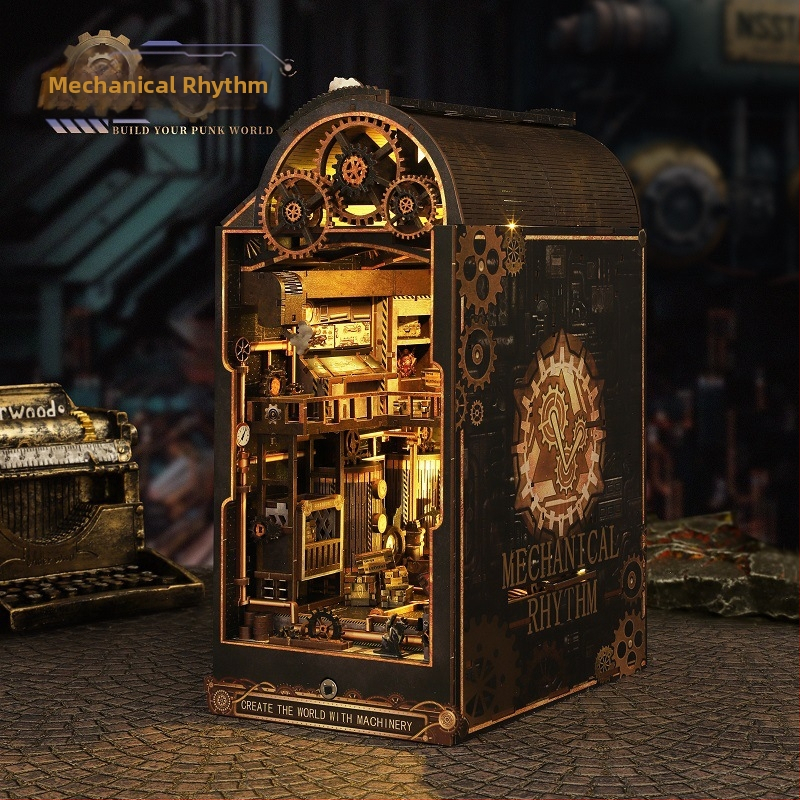 Ръчно сглобяем дървен архитектурен модел в стил стимпанк с механичен ритъм – възможност за персонализиране, подходящ като подарък за миниатюрен ландшафт.