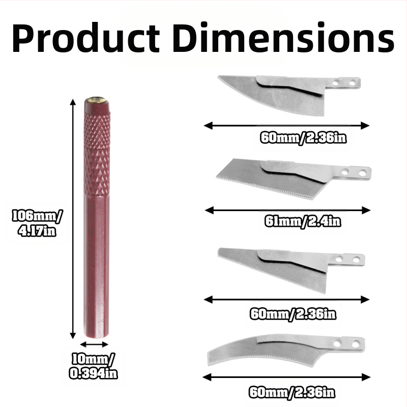 Мини ръчна пила с наклонен ръб и дъговиден ръб – включва 4 различни режещи ножове за DIY рязане