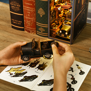 Ξύλινο βιβλιοστάτης αυτοκινήτου σε ρετρό στυλ – DIY παζλ μοντέλο, χειροποίητο νυχτερινό φως