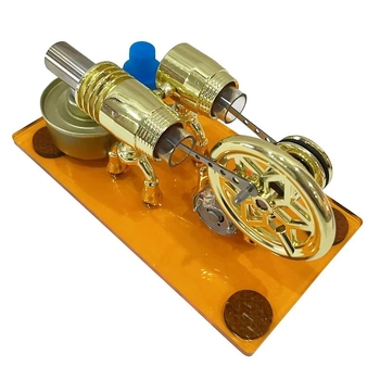 Stirlinga dzinējs ar ģeneratoru: fizikas eksperiment ar tvaika motoru (Tips: Stirlinga dzinējs; Materiāls: sakausējums; Vecums: 7–14 gadi)