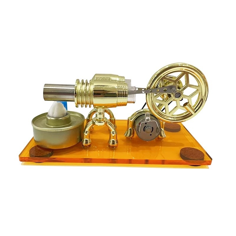 Stirlinga dzinējs ar ģeneratoru: fizikas eksperiment ar tvaika motoru (Tips: Stirlinga dzinējs; Materiāls: sakausējums; Vecums: 7–14 gadi)