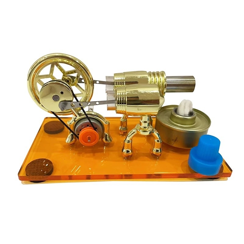 Stirlinga dzinējs ar ģeneratoru: fizikas eksperiment ar tvaika motoru (Tips: Stirlinga dzinējs; Materiāls: sakausējums; Vecums: 7–14 gadi)