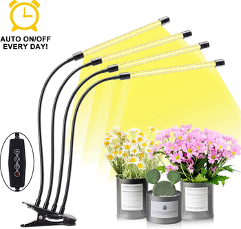 4-κεφαλή LED φως ανάπτυξης φυτών με πλήρες φάσμα, USB τροφοδοσία, χρονισμός και ρύθμιση φωτεινότητας, αλουμινένιο περίβλημα