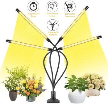 4-κεφαλή LED φως ανάπτυξης φυτών με πλήρες φάσμα, USB τροφοδοσία, χρονισμός και ρύθμιση φωτεινότητας, αλουμινένιο περίβλημα