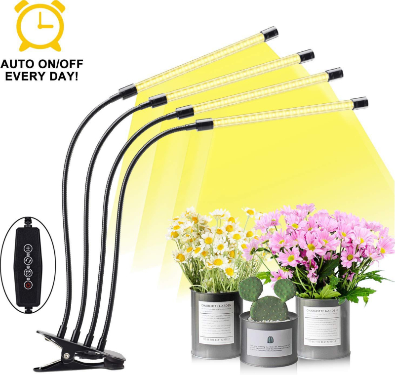4-κεφαλή LED φως ανάπτυξης φυτών με πλήρες φάσμα, USB τροφοδοσία, χρονισμός και ρύθμιση φωτεινότητας, αλουμινένιο περίβλημα