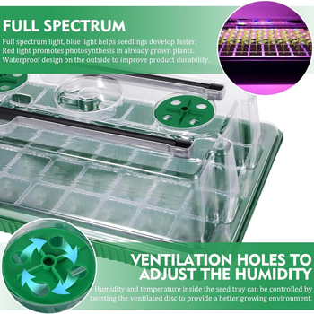 Λάμπα καλλιέργειας σπορόφυτων με πλήρες φάσμα και έξι μακριές λωρίδες, περιλαμβάνει τρεις γλάστρες σπορόφυτων με 120 τρύπες (120 LED, 600 lm, ζωή 50 000 h, IP45, είσοδος 5V)