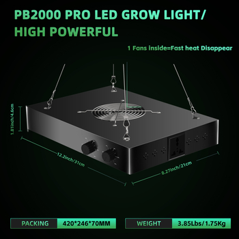 LED φως φυτών PB2000PRO με διπλό έλεγχο φωτισμού, 2000W, πλήρες φάσμα, 630 LED, IP42, έλεγχος με περιστροφικό διακόπτη