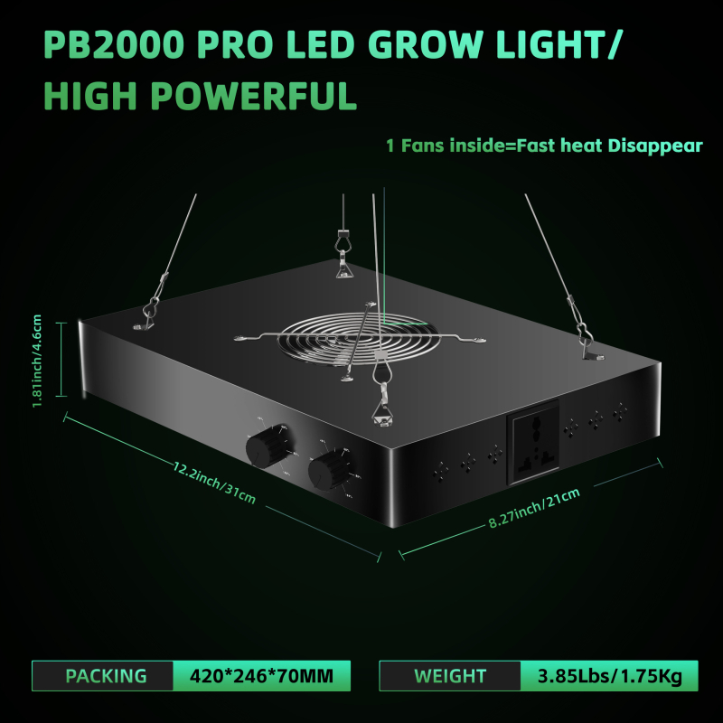 LED φως φυτών PB2000PRO με διπλό έλεγχο φωτισμού, 2000W, πλήρες φάσμα, 630 LED, IP42, έλεγχος με περιστροφικό διακόπτη