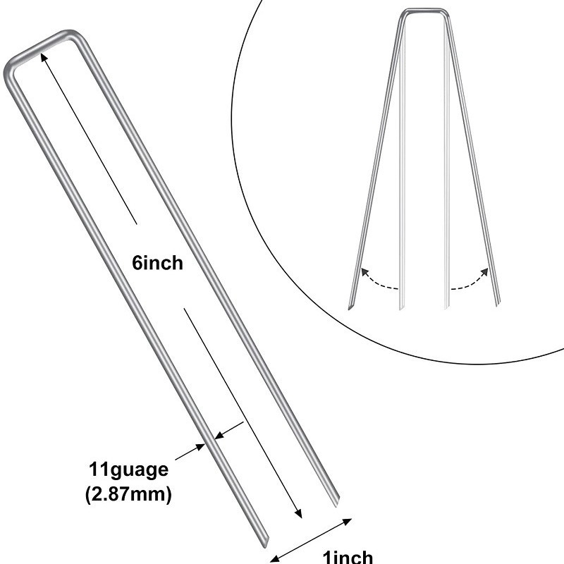 U-alakú talajszeg geotextil és gyep rögzítéséhez, galvanizált vasból