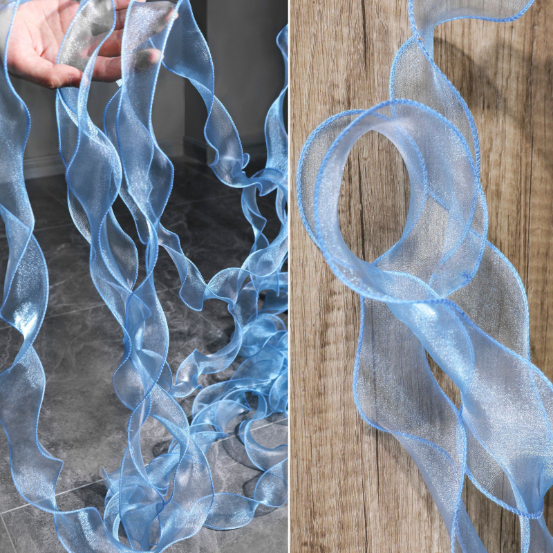 Poliesterio organzos nėriniai su vandens bangų raštu; panaudojimas: drabužiai, sijonai, DIY projektai; prekinis ženklas: Chinese Shirt Textile