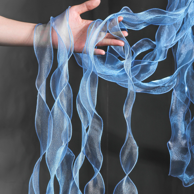 Poliesterio organzos nėriniai su vandens bangų raštu; panaudojimas: drabužiai, sijonai, DIY projektai; prekinis ženklas: Chinese Shirt Textile