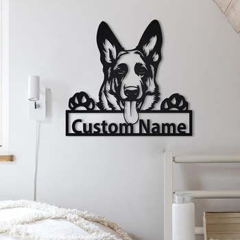 Vasból készült falidísz – juhászkutya sziluettje, modern minimalist design iroda számára