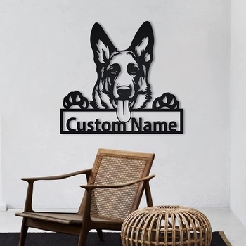 Μεταλλικό κρεμαστό τοίχου με σιλουέτα ποιμενικού σκύλου — μοντέρνος μινιμαλιστικός σχεδιασμός για γραφεία