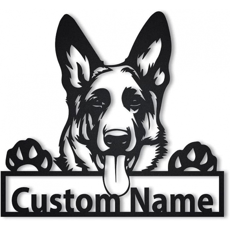 Vasból készült falidísz – juhászkutya sziluettje, modern minimalist design iroda számára