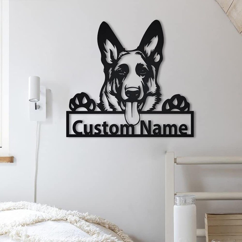 Vasból készült falidísz – juhászkutya sziluettje, modern minimalist design iroda számára