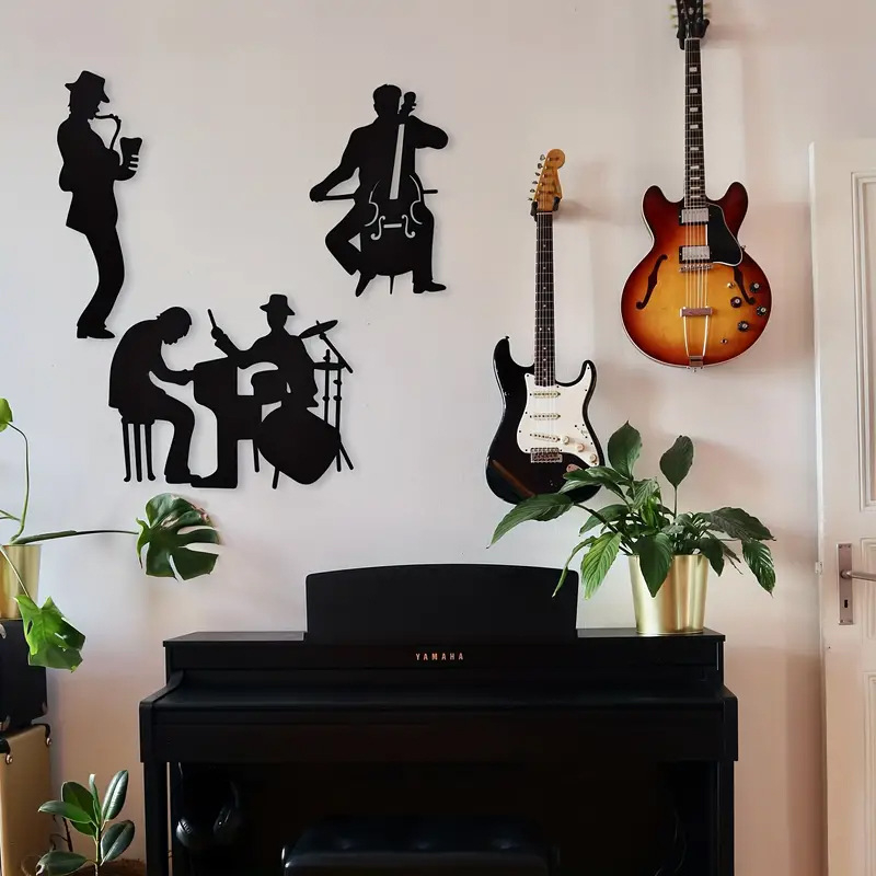 Akrilni zidni naljepnica s temom jazza, 3 komada, moderan stil, saxofon dekoracija