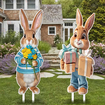 Σετ εξωτερικής διακόσμησης Πάσχα, 2 τεμάχια: ρετρό λαγός και καρότο με αγκίστρια για το γρασίδι, αδιάβροχα, ανθεκτικά στην υγρασία και UV-ανθεκτικά