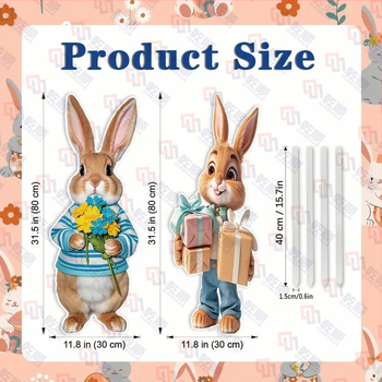 Σετ εξωτερικής διακόσμησης Πάσχα, 2 τεμάχια: ρετρό λαγός και καρότο με αγκίστρια για το γρασίδι, αδιάβροχα, ανθεκτικά στην υγρασία και UV-ανθεκτικά