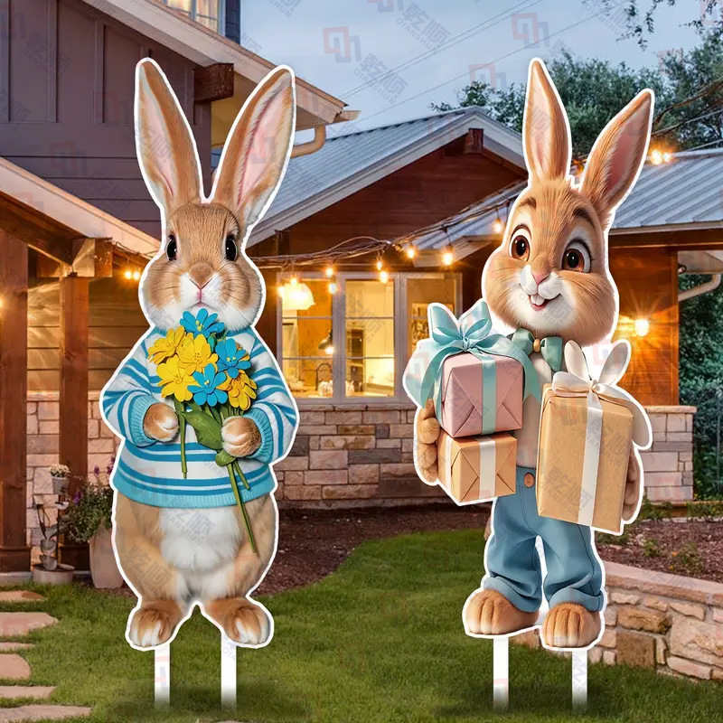 Σετ εξωτερικής διακόσμησης Πάσχα, 2 τεμάχια: ρετρό λαγός και καρότο με αγκίστρια για το γρασίδι, αδιάβροχα, ανθεκτικά στην υγρασία και UV-ανθεκτικά