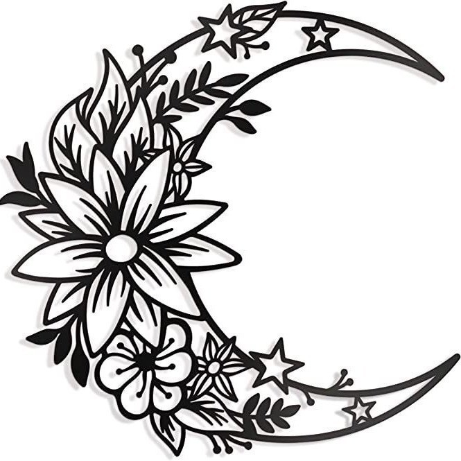 Fém fali kép – Hold-virág siluett, Geometriai kialakítás, beltéri dekoráció, márka Sheng Ji-hyun