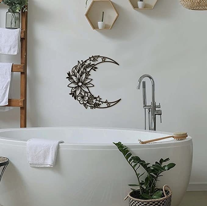 Fém fali kép – Hold-virág siluett, Geometriai kialakítás, beltéri dekoráció, márka Sheng Ji-hyun