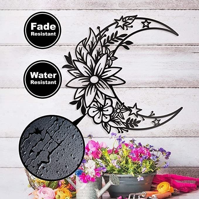 Fém fali kép – Hold-virág siluett, Geometriai kialakítás, beltéri dekoráció, márka Sheng Ji-hyun