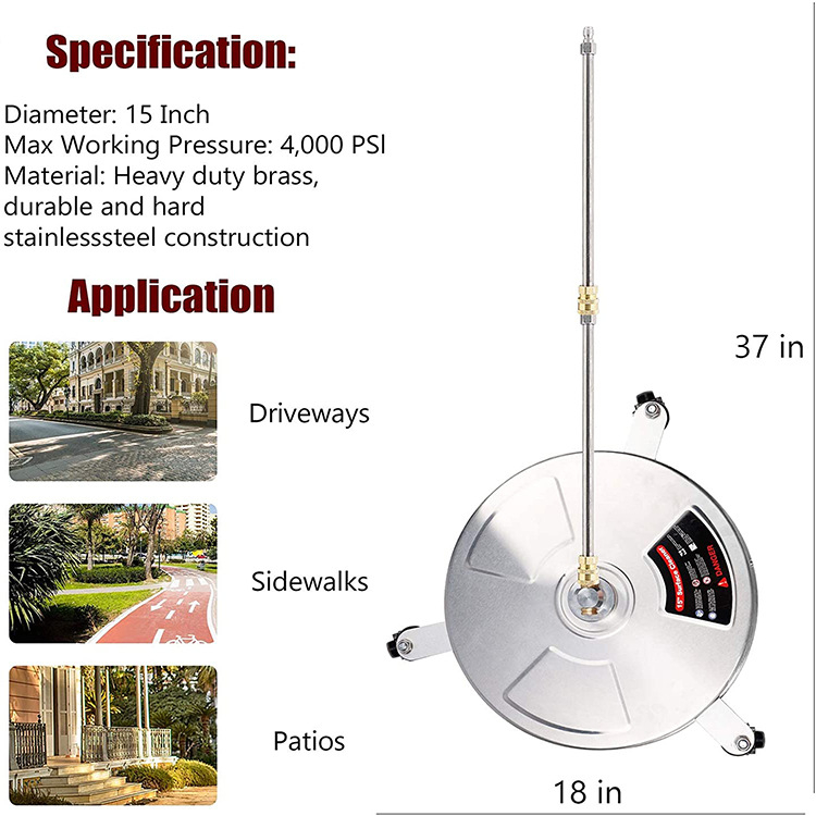 Πλυστικό υψηλής πίεσης για τον καθαρισμό δαπέδων, κεφαλή ψεκασμού από χαλκό, λαβή από ανοξείδωτο ατσάλι, 4000 psi, προέκταση ράβδου, τρία ή τέσσερα ροδάκια