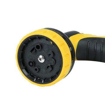 Meili augsta spiediena ūdens pistole ar 10 funkcijām, ABS pārklājums, mājsaimniecības un dārza lietošanai; pistoles galva un rokturis no plastmasas; izsmidzināšanas diapazons 8–15 m