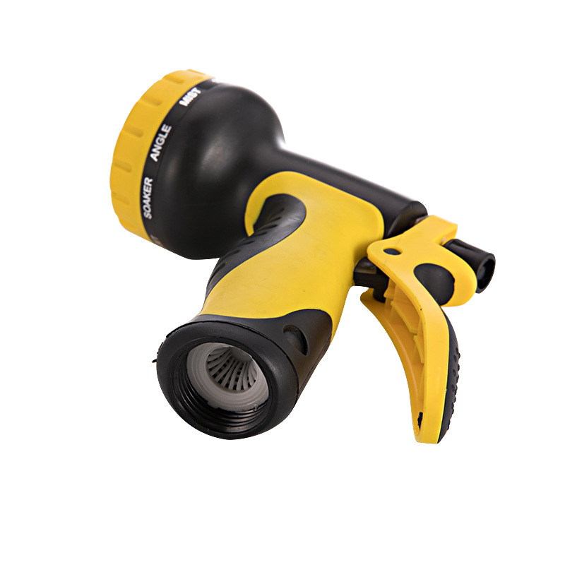 Meili augsta spiediena ūdens pistole ar 10 funkcijām, ABS pārklājums, mājsaimniecības un dārza lietošanai; pistoles galva un rokturis no plastmasas; izsmidzināšanas diapazons 8–15 m