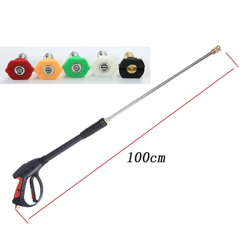 Augsta spiediena auto mazgāšanas pistole ar pagarinātu nerūsējoša tērauda galvu, inženierplastmasas rokturis, izsmidzināšanas attālums 8–10 m, spiediens 4000 psi